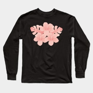 Tropical Peach Hibiscus Flower Long Sleeve T-Shirt